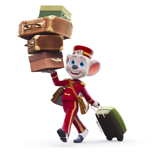 Hotel Ed als Page trägt Koffer