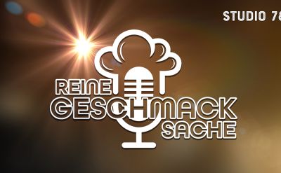 Das Logo des Podcasts "Reine Geschmackssache" und ein Mikrofon mit einer Kochmütze