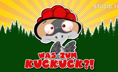 Das Maskottchen des Podcasts "Was zum Kuckuck?!": Ein Kuckuck mit Bollenhut