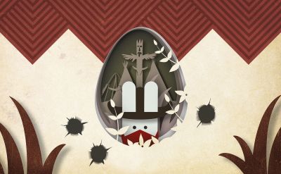 Hase im Osterei vor dem Camp Resort