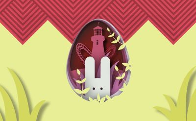 Hase im Osterei vor dem Bell Rock