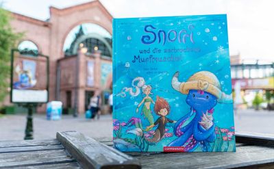 Das dritte Bilderbuch der Snorri-Reihe auf einer Holzkiste