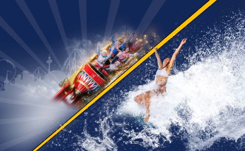 Menschen in der Achterbahn mit Winterklamotten