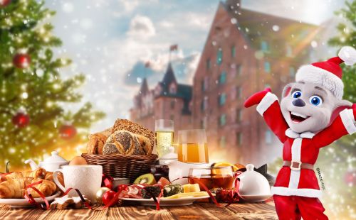 Edda im weihnachtlichen Kostüm vor dem Hotel "Krønasår"