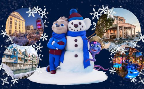 Ed mit Snorri und einem Schneemann in der Mitte