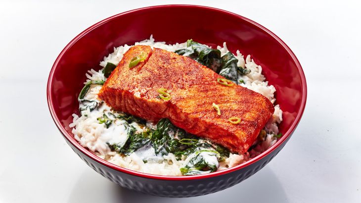 Huli Huli Lachs mit Basmatireis und Blattspinat