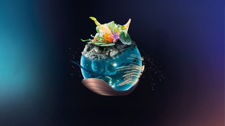 The floating EATRENALIN sphere against a gradient background.