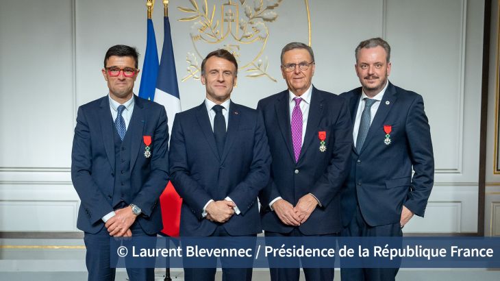 Rodolphe Delord, direttore generale dello ZooParc de Beauval, Emmanuel Macron, Roland Mack, Michael Mack