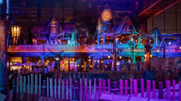 The dazzlingly illuminated water world of Rulantica during the Nordic Festival of Lights.