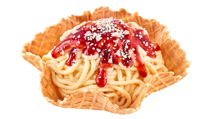 Spaghetti-Eis in der Waffel