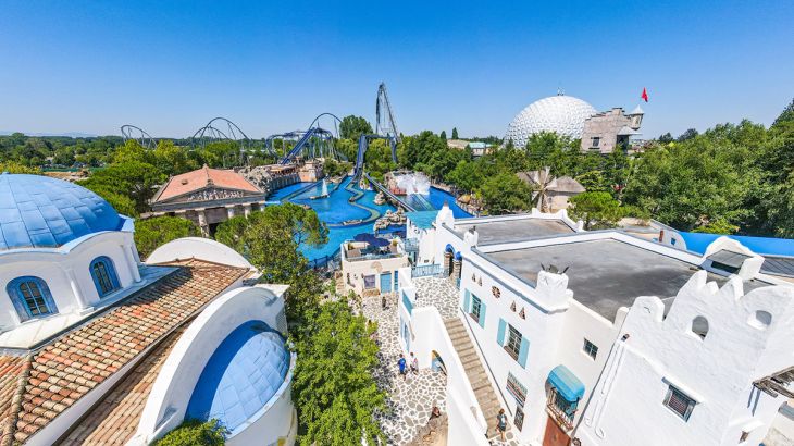 Le quartier grec d’Europa-Park vu d’en haut. Il constitue le lieu idéal pour votre fête d’entreprise dans le cadre de la Nuit Grecque