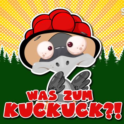 Das Maskottchen des Podcasts "Was zum Kuckuck?!": Ein Kuckuck mit Bollenhut