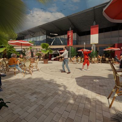 Eine Visualisierung des neuen Café de Paris im neuen Themenbereich Monaco