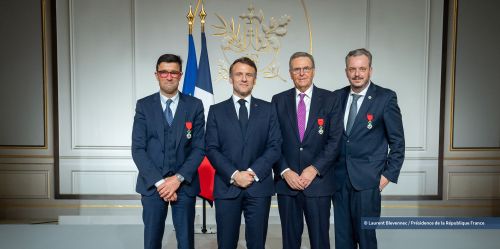 Rodolphe Delord, Generaldirektor des ZooParc de Beauval, Emmanuel Macron, Roland Mack, Michael Mack