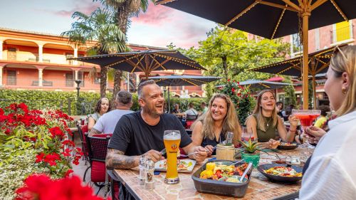 Eating Mexican food together at Don Quichotte restaurant