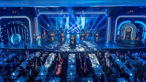 Das in Federn gekleidete Showballet des Europa-Park bei der Performance im Rahmen der Dinner-Show.