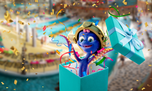 Snorri hüpft aus einem Geschenk